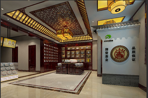 柳北古朴典雅的中式茶叶店大堂设计效果图